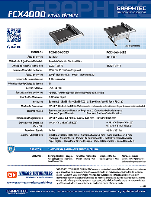 Graphtec FCX4000 Spec Sheet - Español
